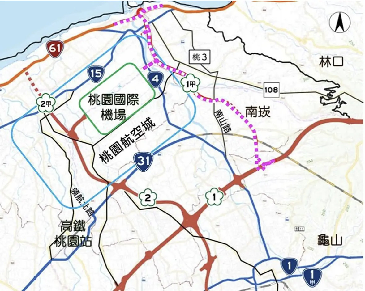 國1甲線新建工程計畫總經費805.86億元，預計於2031年完工，全線通車後，可縮短台北、林口至桃園機場行車路徑約5公里，節省約15分鐘。（圖／交通部提供）